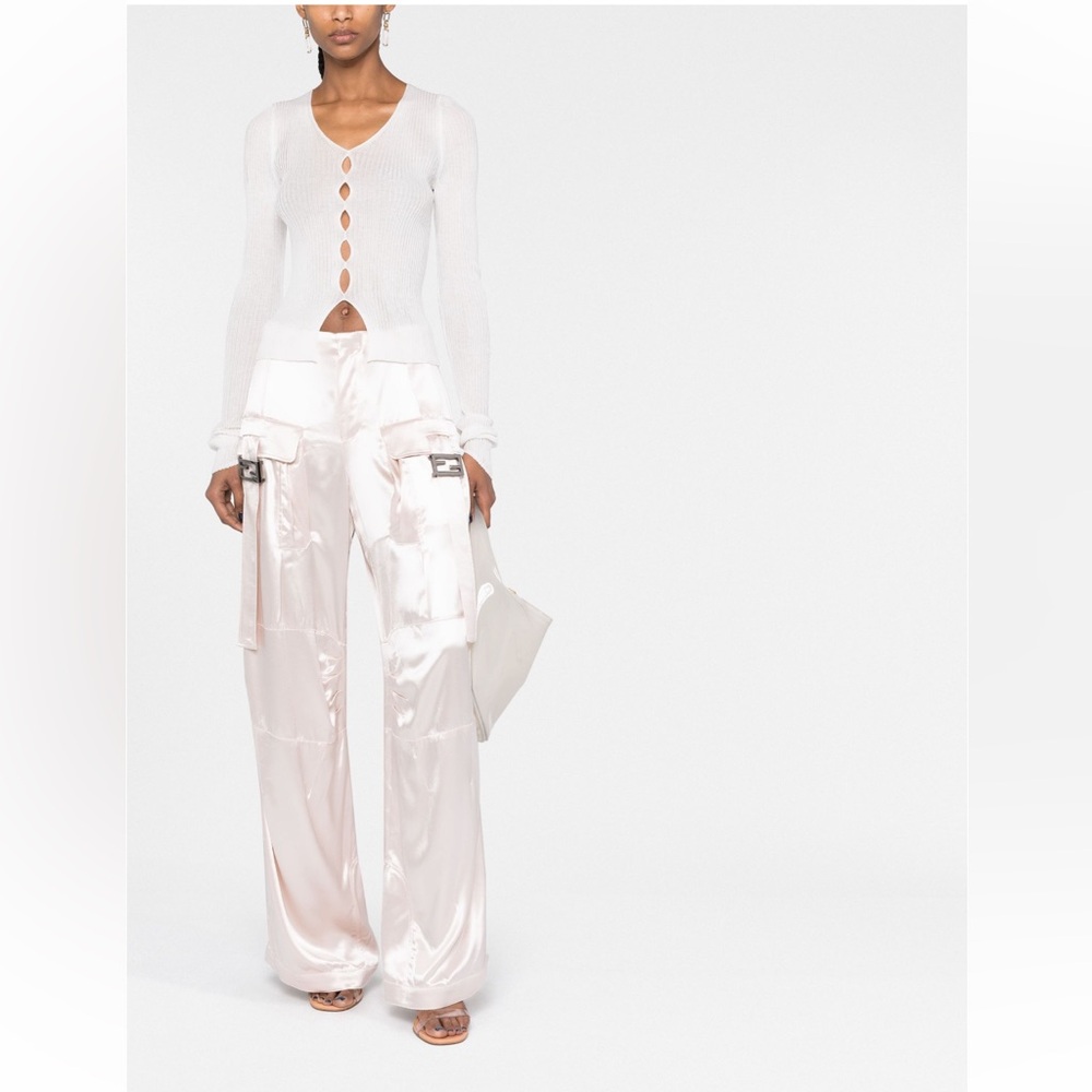 Fendi FF Baguette Buckle Embellished Satin Cargo Pants - Picture 3 of 17